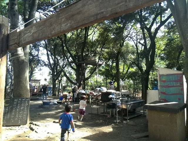 羽根木公園にある羽根木プレーパーク(豊かな緑の中で遊ぶ子どもたち)